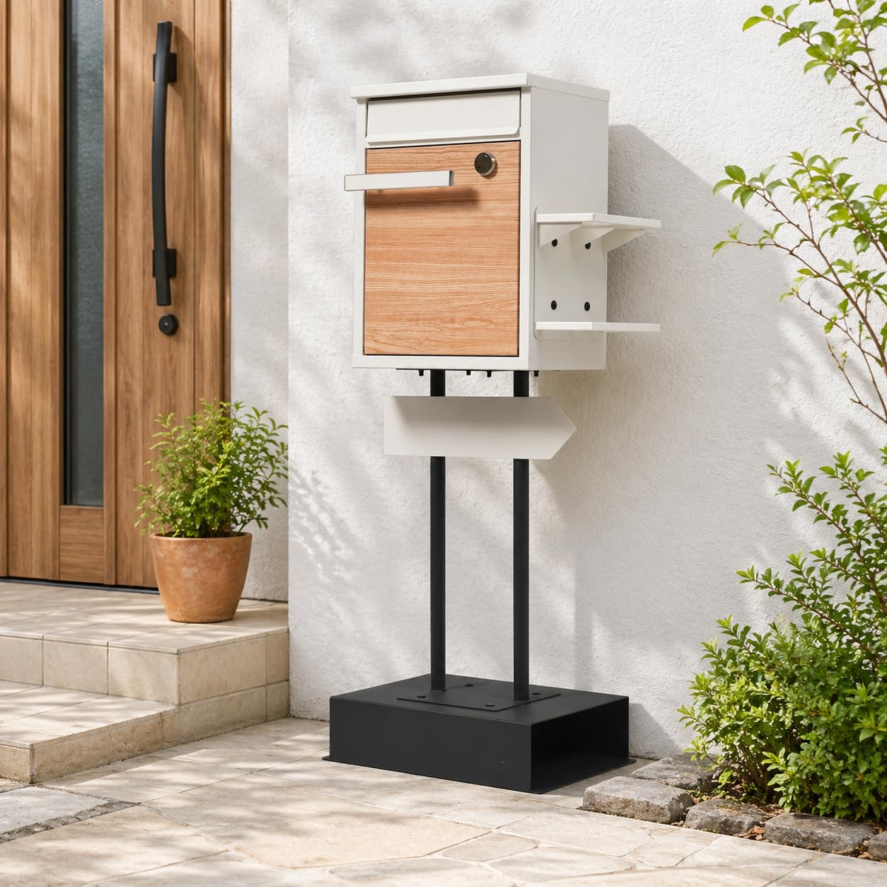 宅配ボックス 置き型 ポスト一体型 鍵付き メ一ル便A4対応【ホワイト+木目】 Amazon.co.jp: 宅配ボックス 郵便ポスト 一体型 |木目調 スタンド